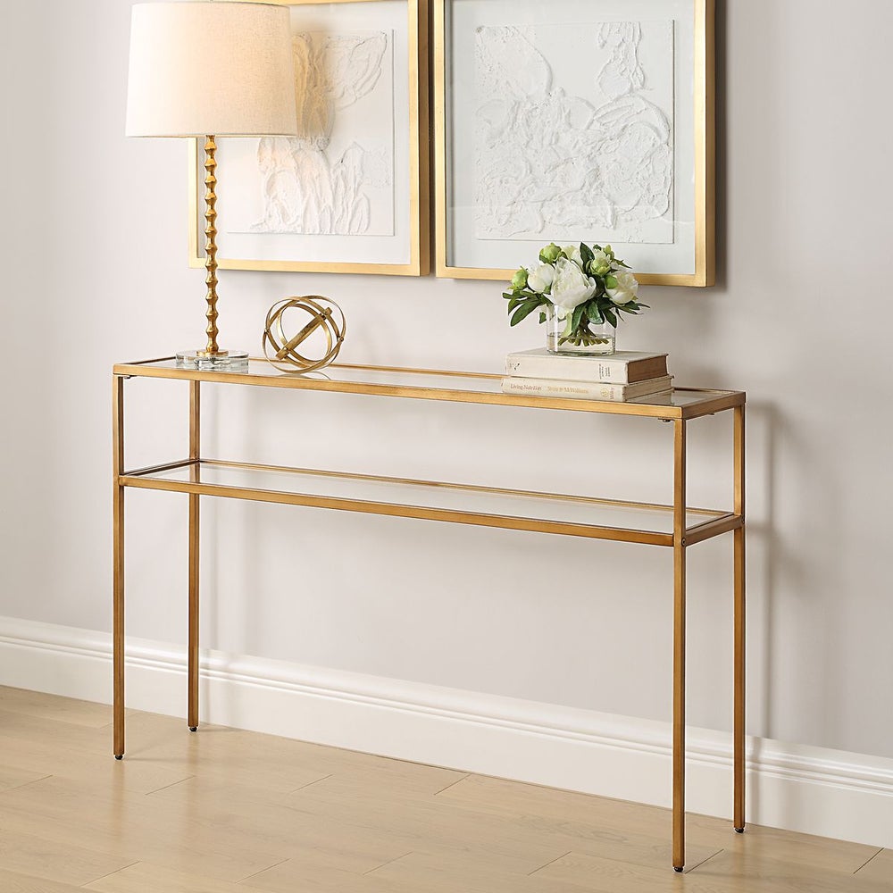 Isoverde 30 in. Iron and Glass Console Table